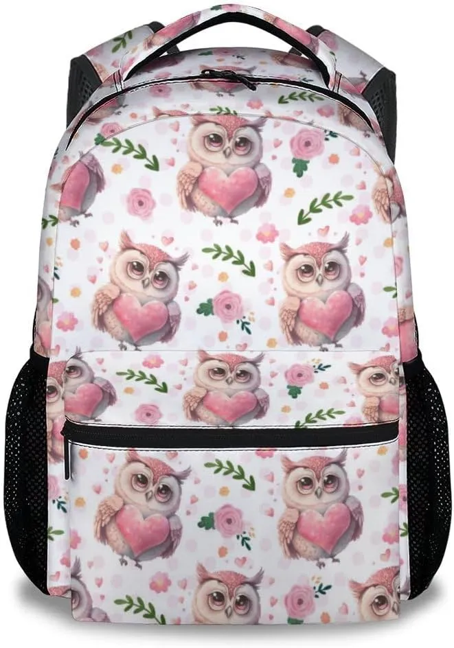 Mercuryelf Kid Backpack for Girls - 17 Inch White Lightweight Durable Kid Backpack - Large Capacity Owl Bookbag for School, Travel and Camp