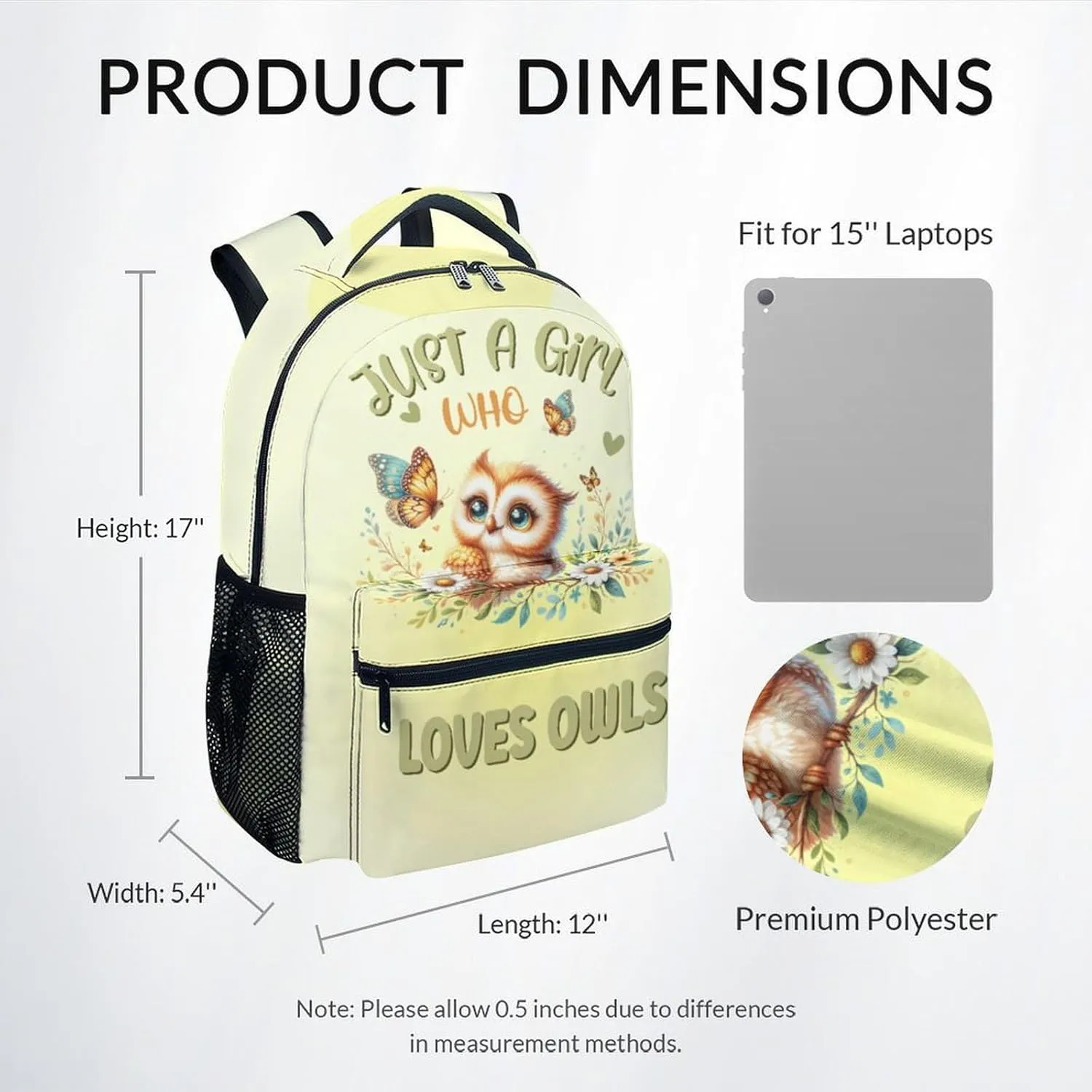 Mercuryelf School Backpack for Boys - 17 Inch Large Capacity Kid Backpack for School, Travel and Camp - Yellow Lightweight Durable Owl Bookbag