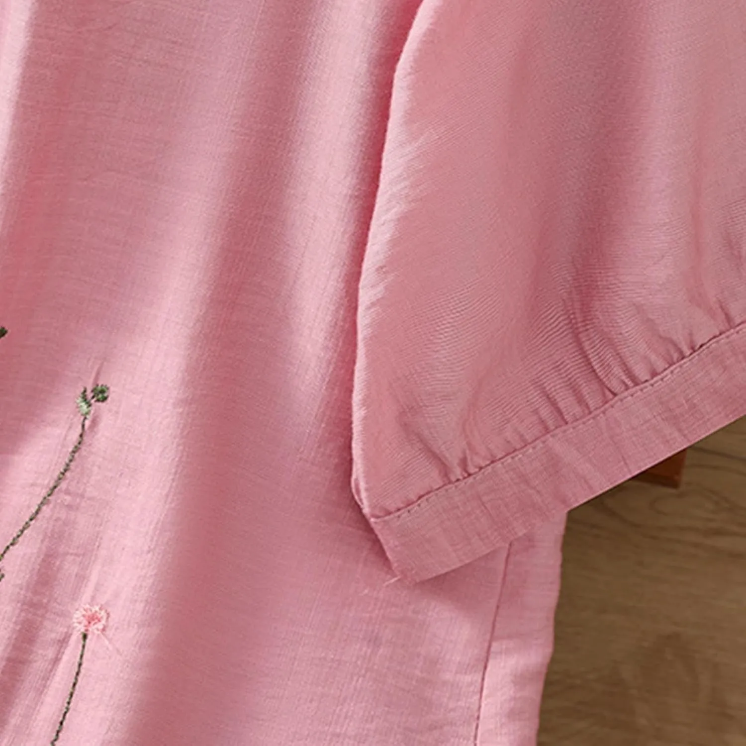 Mexico Shirts for Women Summer Embroidered Cotton Linen Blouse 3/4 Sleeve V Neck Top Vintage Boho Causal Button Shirt