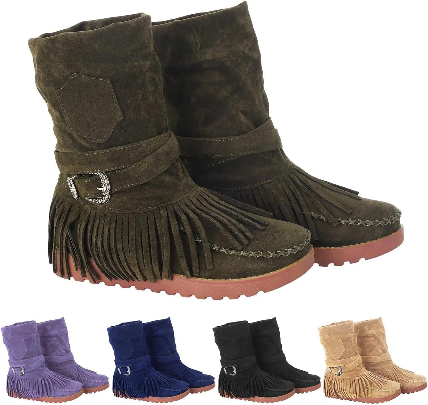 Mid Calf Boots for Women Comfortable Boots for Women Casual Fashion Round Toe Retro Short Women's Fringe Boots Comfy