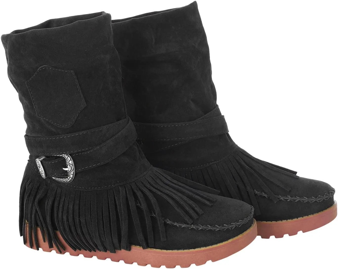 Mid Calf Boots for Women Comfortable Boots for Women Casual Fashion Round Toe Retro Short Women's Fringe Boots Comfy