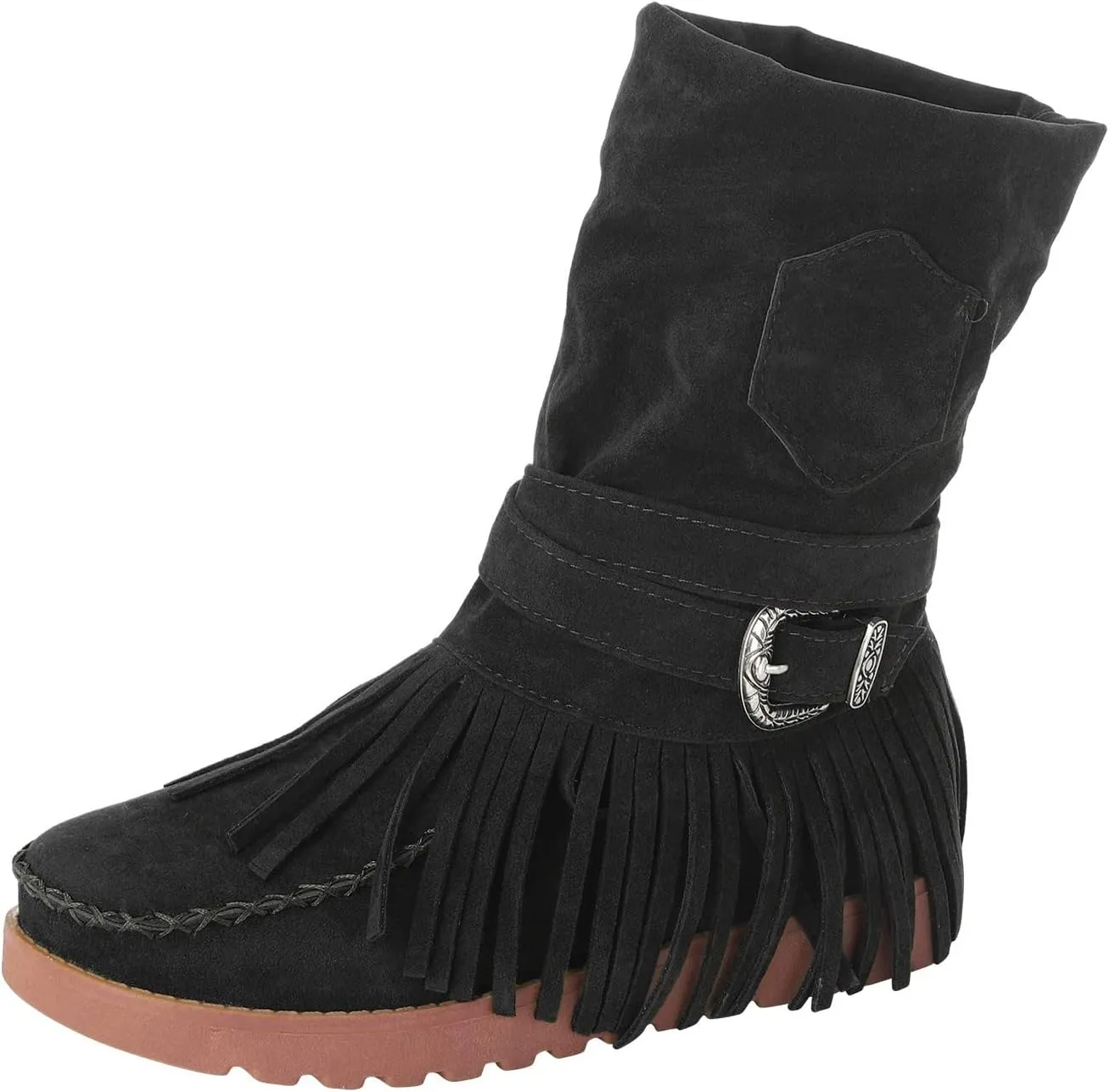 Mid Calf Boots for Women Comfortable Boots for Women Casual Fashion Round Toe Retro Short Women's Fringe Boots Comfy