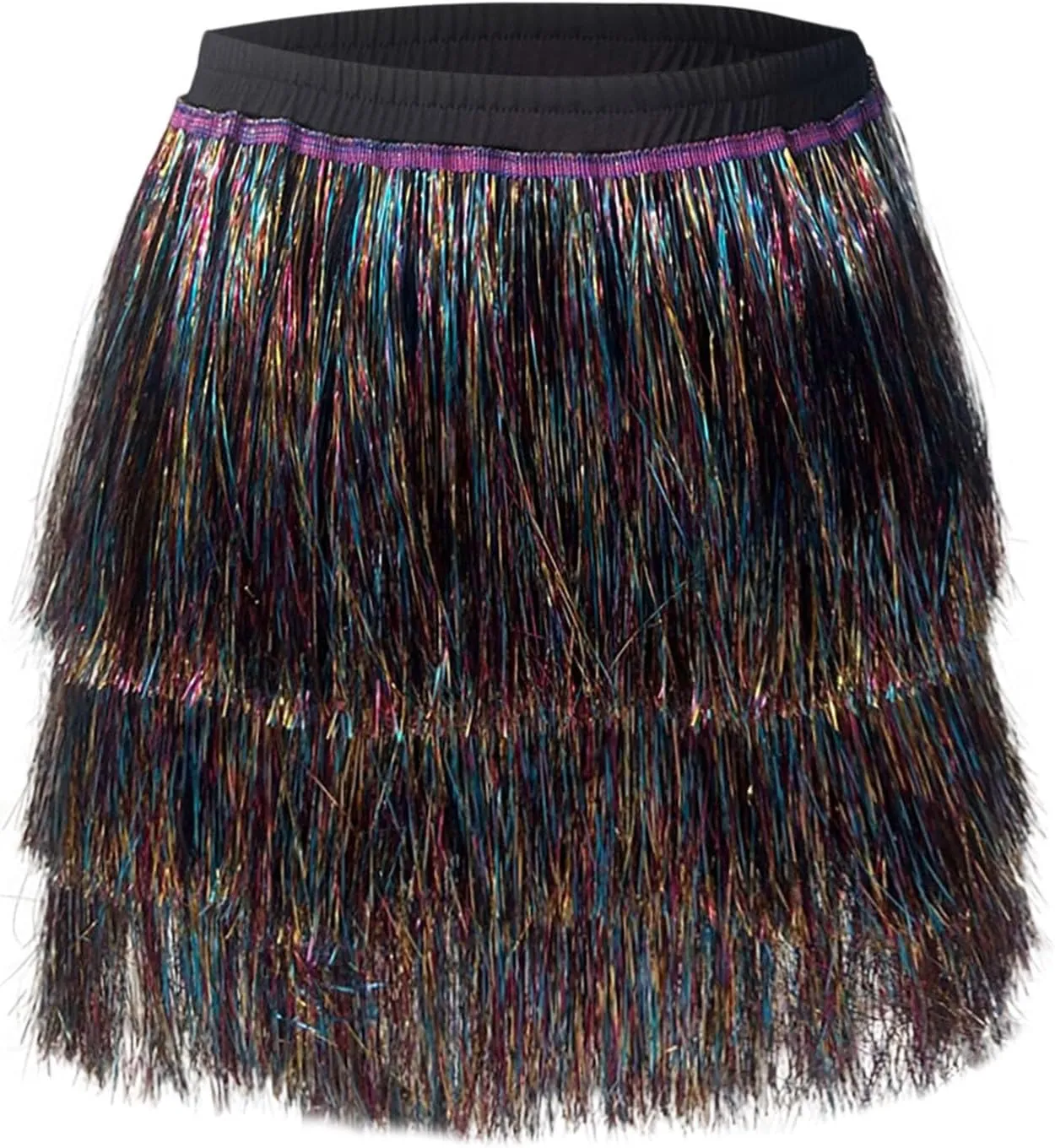 Midi Skirt Women Sequin Tassel Skirt Three Layered Dance Skirt for Dancing Party Nightclub
