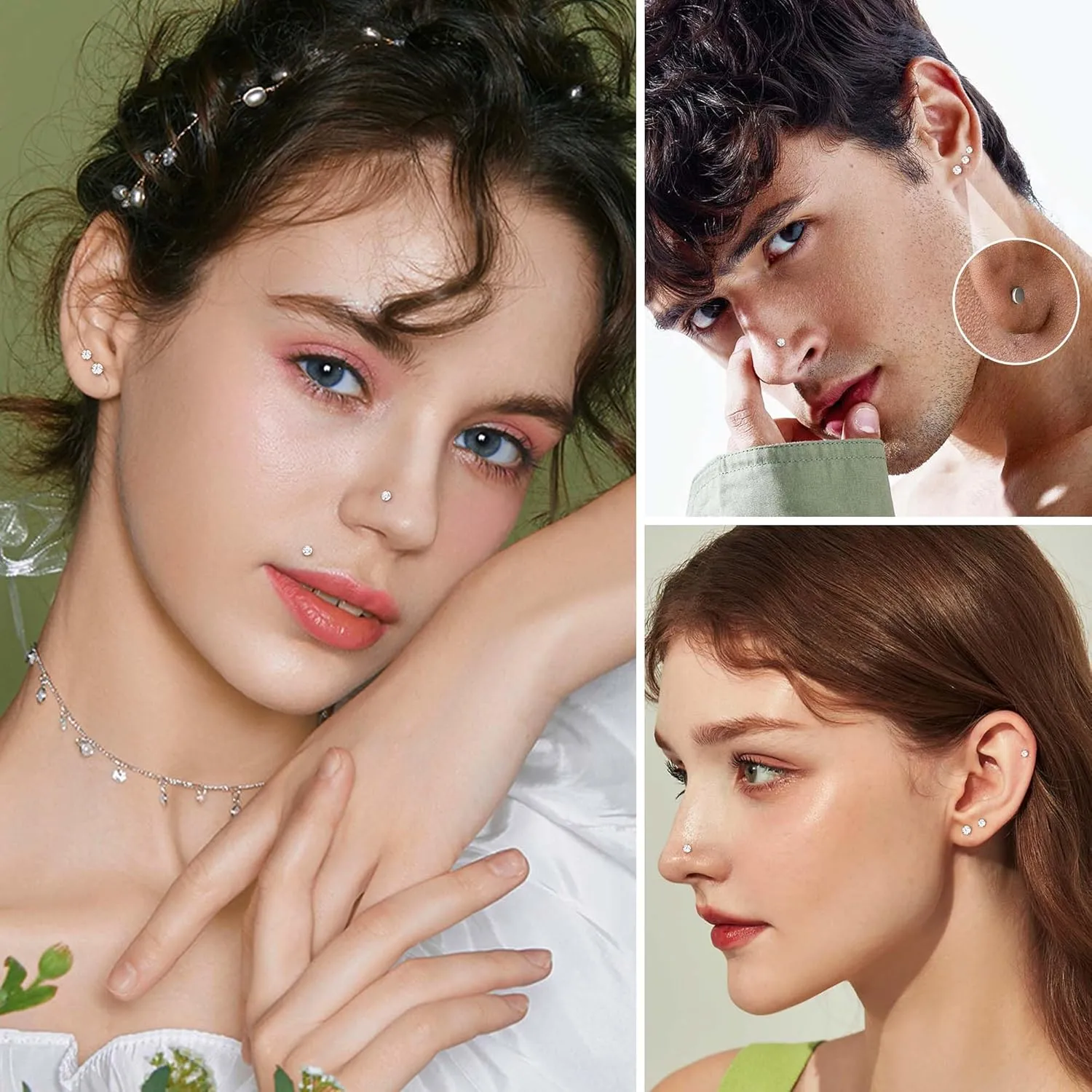 MILACOLATO G23 Titanium Threadless Flat Back Earrings Studs Hypoallergenic 14K Gold Filled Nose Rings Studs 20G/18G/16G Labret Studs Lip Ring Push in Helix Tragus Medusa Monroe Piercing Jewelry