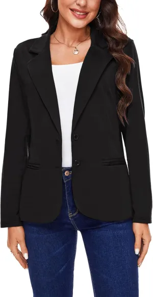MINTLIMIT Women Long Sleeve Blazer Button Front Work Casual Office Lapel Suit Jacket Lightweight Knit Blazers with Pockets