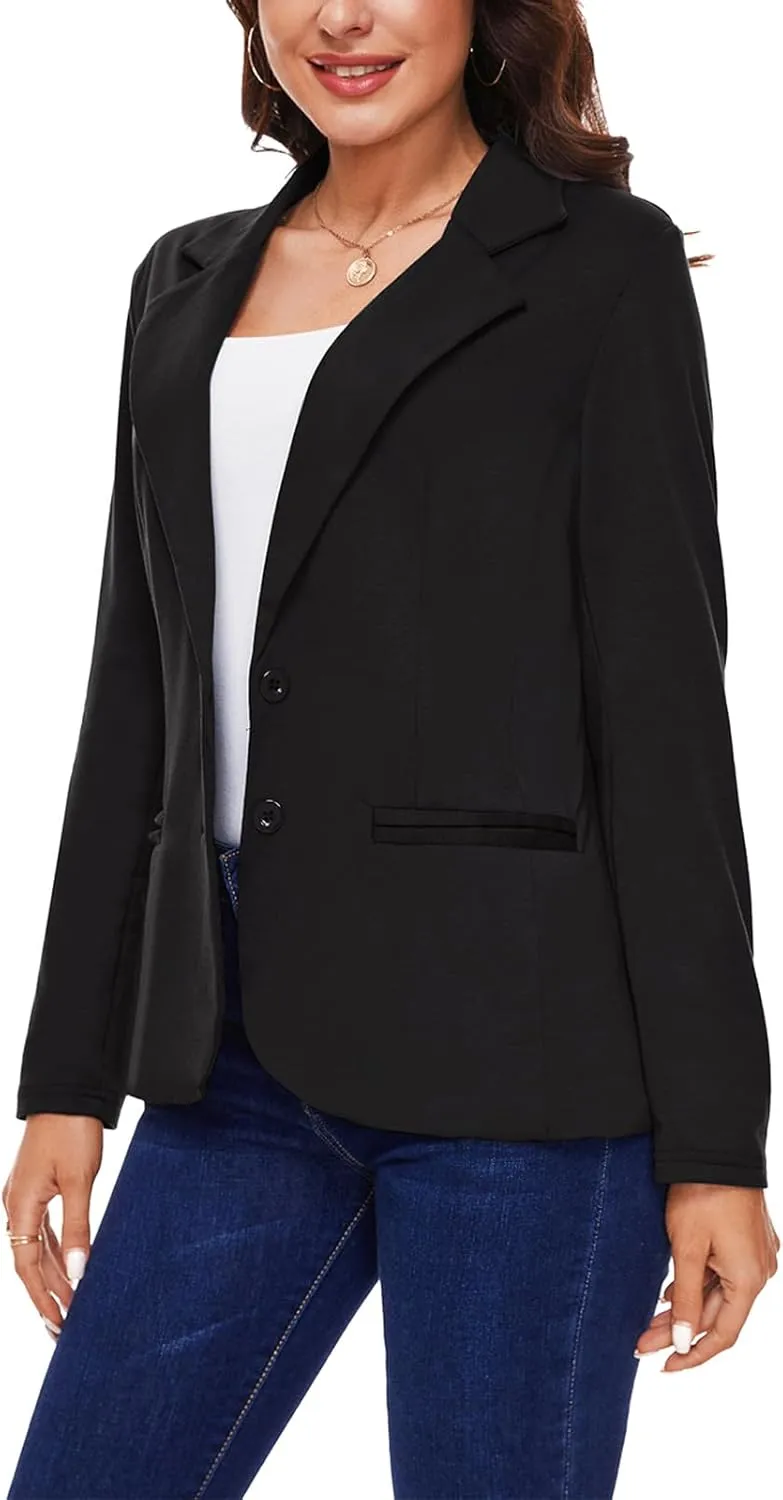 MINTLIMIT Women Long Sleeve Blazer Button Front Work Casual Office Lapel Suit Jacket Lightweight Knit Blazers with Pockets