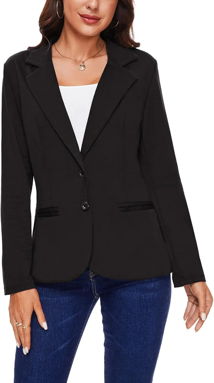 MINTLIMIT Women Long Sleeve Blazer Button Front Work Casual Office Lapel Suit Jacket Lightweight Knit Blazers with Pockets