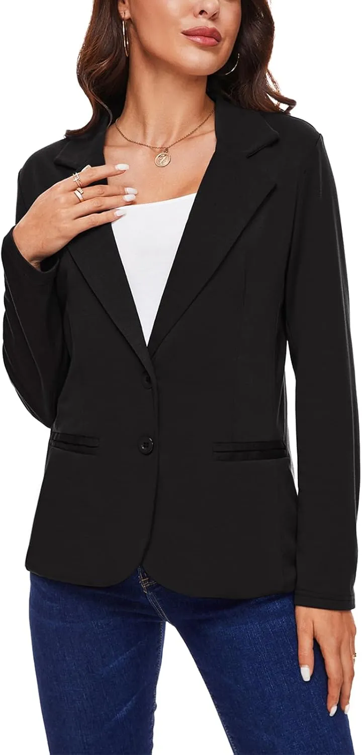 MINTLIMIT Women Long Sleeve Blazer Button Front Work Casual Office Lapel Suit Jacket Lightweight Knit Blazers with Pockets