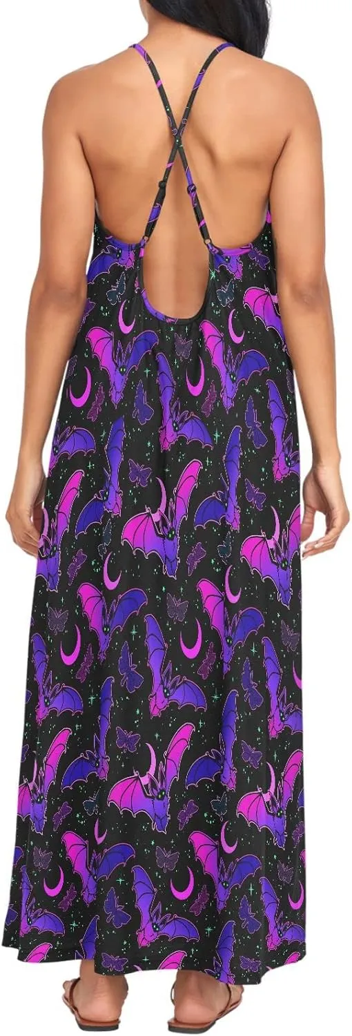 MNSRUU Women Dresses Funny Skulls Sexy Dresses Summer Beach Slip Dresses