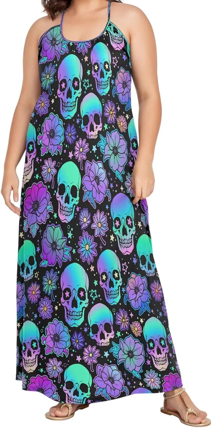 MNSRUU Women Dresses Funny Skulls Sexy Dresses Summer Beach Slip Dresses