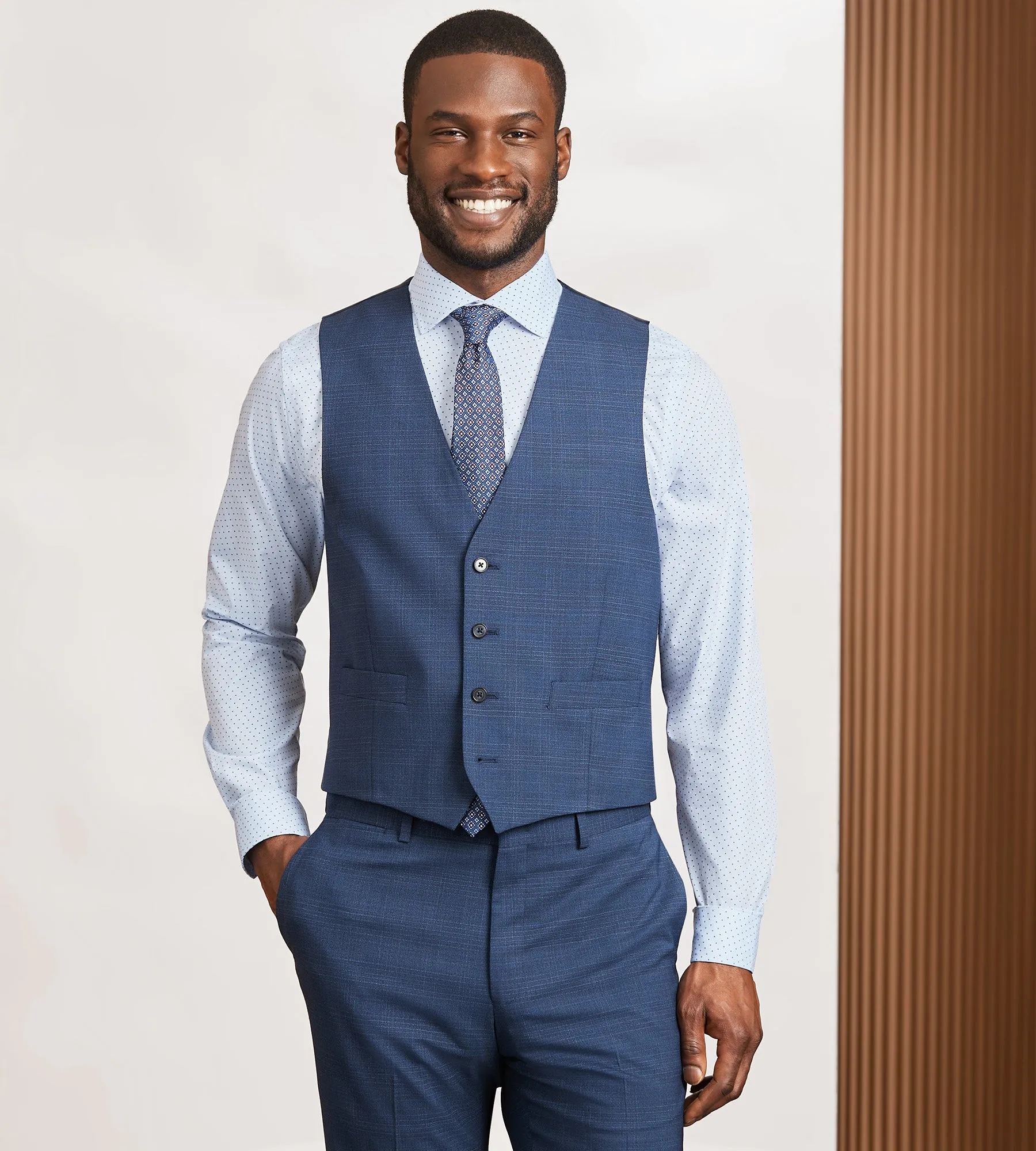 Modern Fit Blue Plaid Suit Vest
