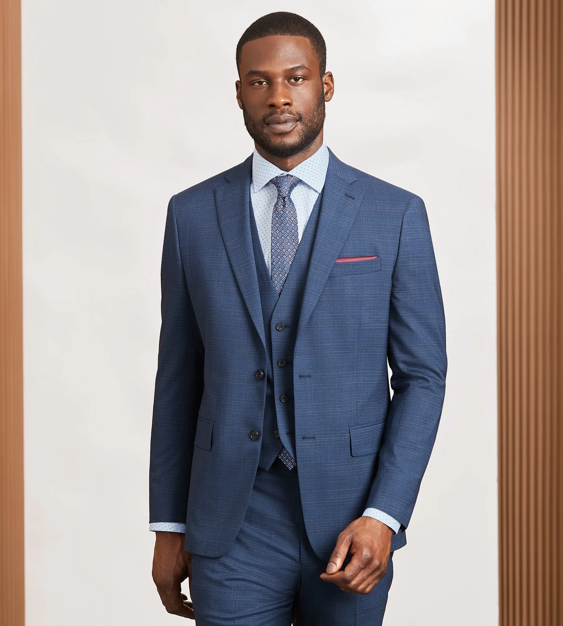 Modern Fit Blue Plaid Suit Vest