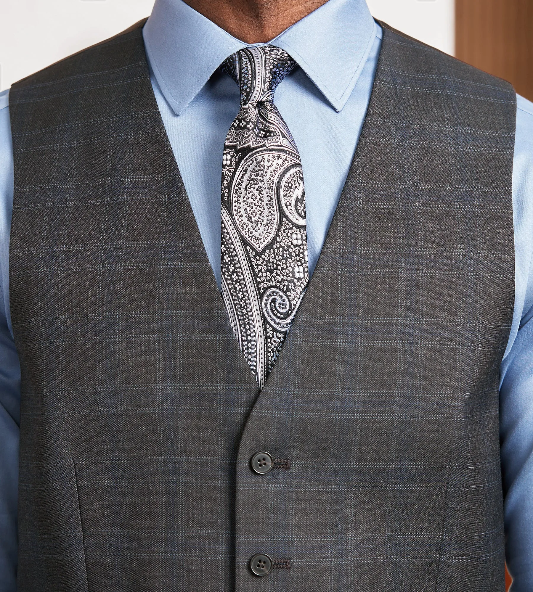 Modern Fit Brown Plaid Suit Vest