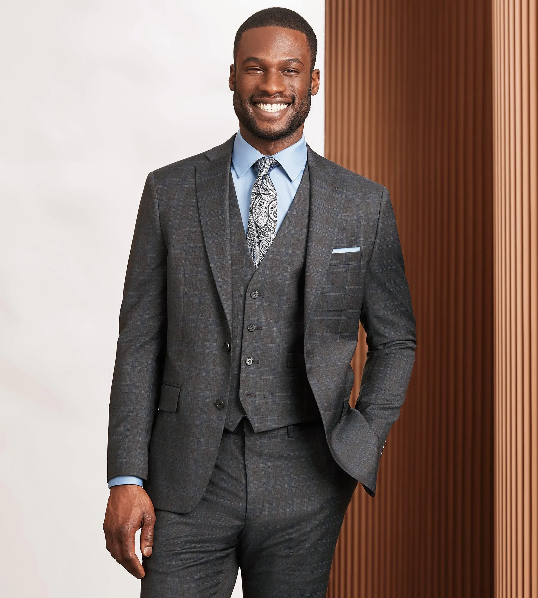 Modern Fit Brown Plaid Suit Vest