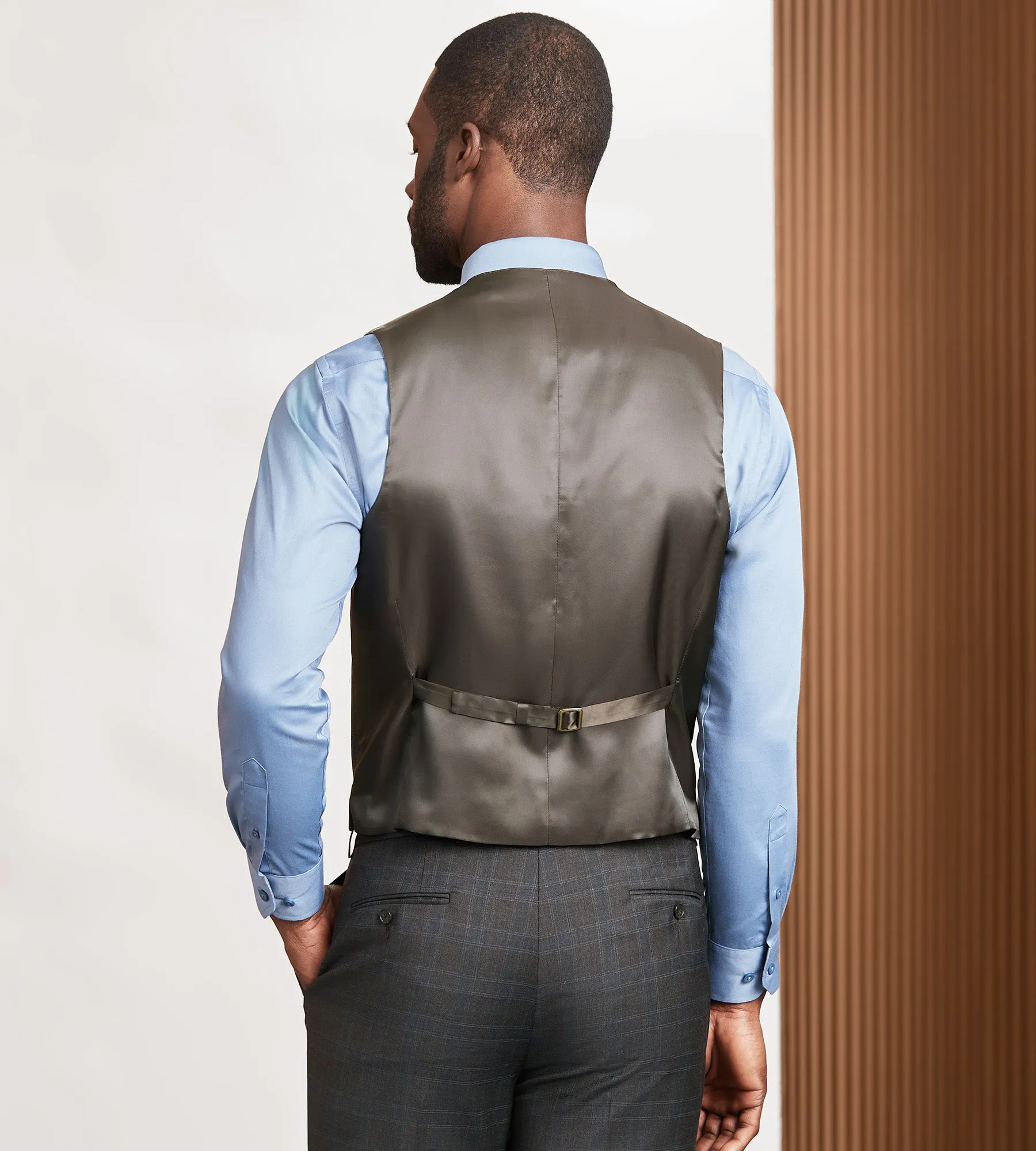 Modern Fit Brown Plaid Suit Vest