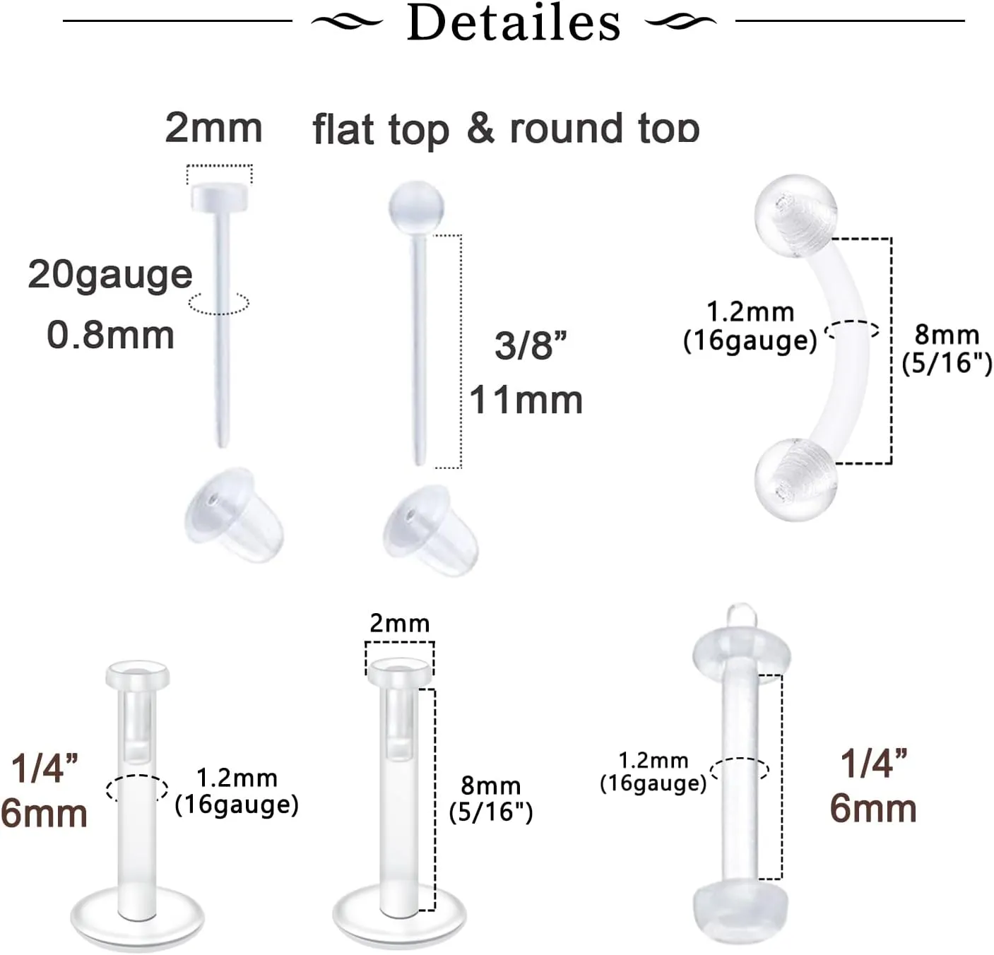 MODRSA Clear Nose Studs Clear Nose Rings for Work Plastic Nose Rings for Surgery Clear Nose Retainer Clear Earrings for Sports Plastic Belly Button Rings Clear Lip Piercing Clear Cartilage Earring