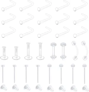 MODRSA Clear Nose Studs Clear Nose Rings for Work Plastic Nose Rings for Surgery Clear Nose Retainer Clear Earrings for Sports Plastic Belly Button Rings Clear Lip Piercing Clear Cartilage Earring