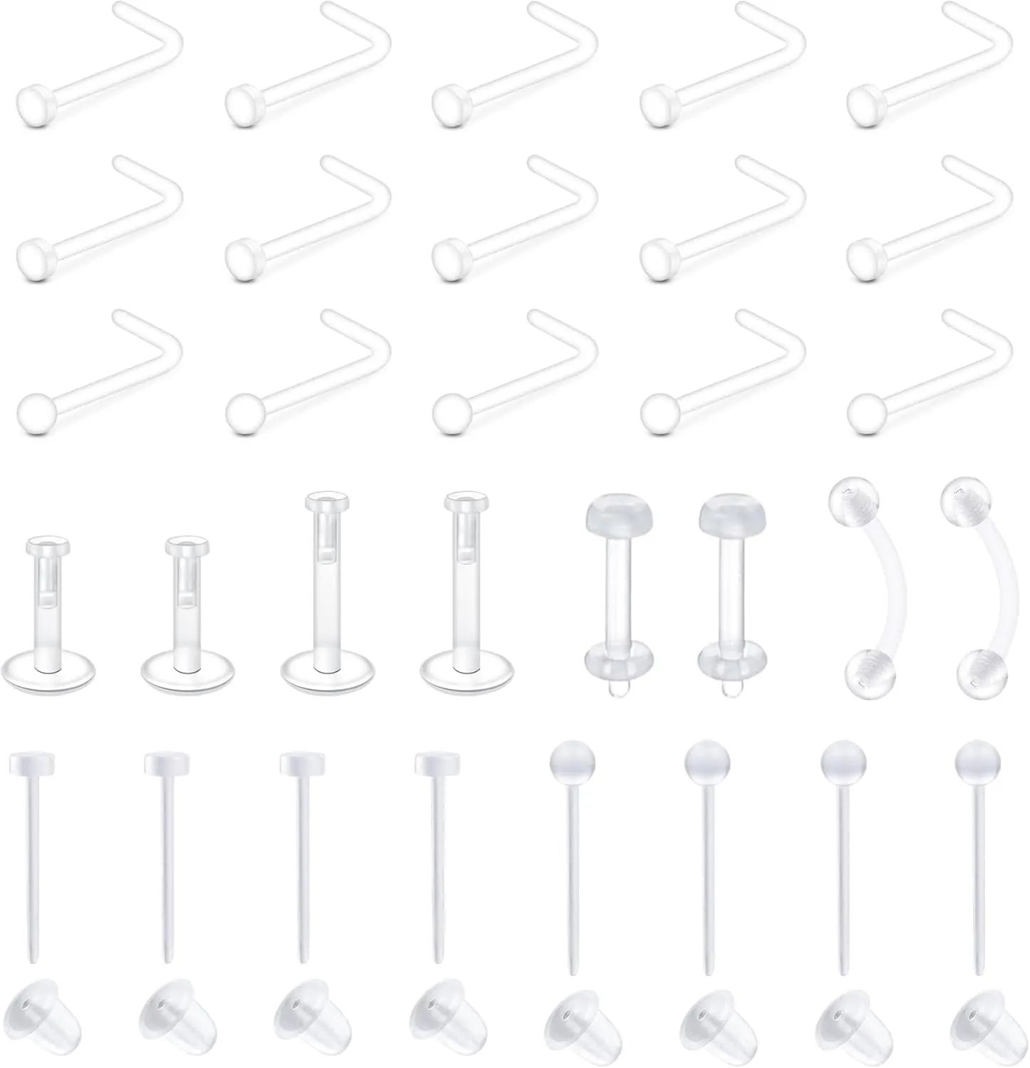 MODRSA Clear Nose Studs Clear Nose Rings for Work Plastic Nose Rings for Surgery Clear Nose Retainer Clear Earrings for Sports Plastic Belly Button Rings Clear Lip Piercing Clear Cartilage Earring