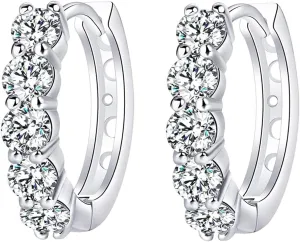 Moissanite Hoop Earrings, Huggie Hoops Sterling Silver Hoops Earrings for Women