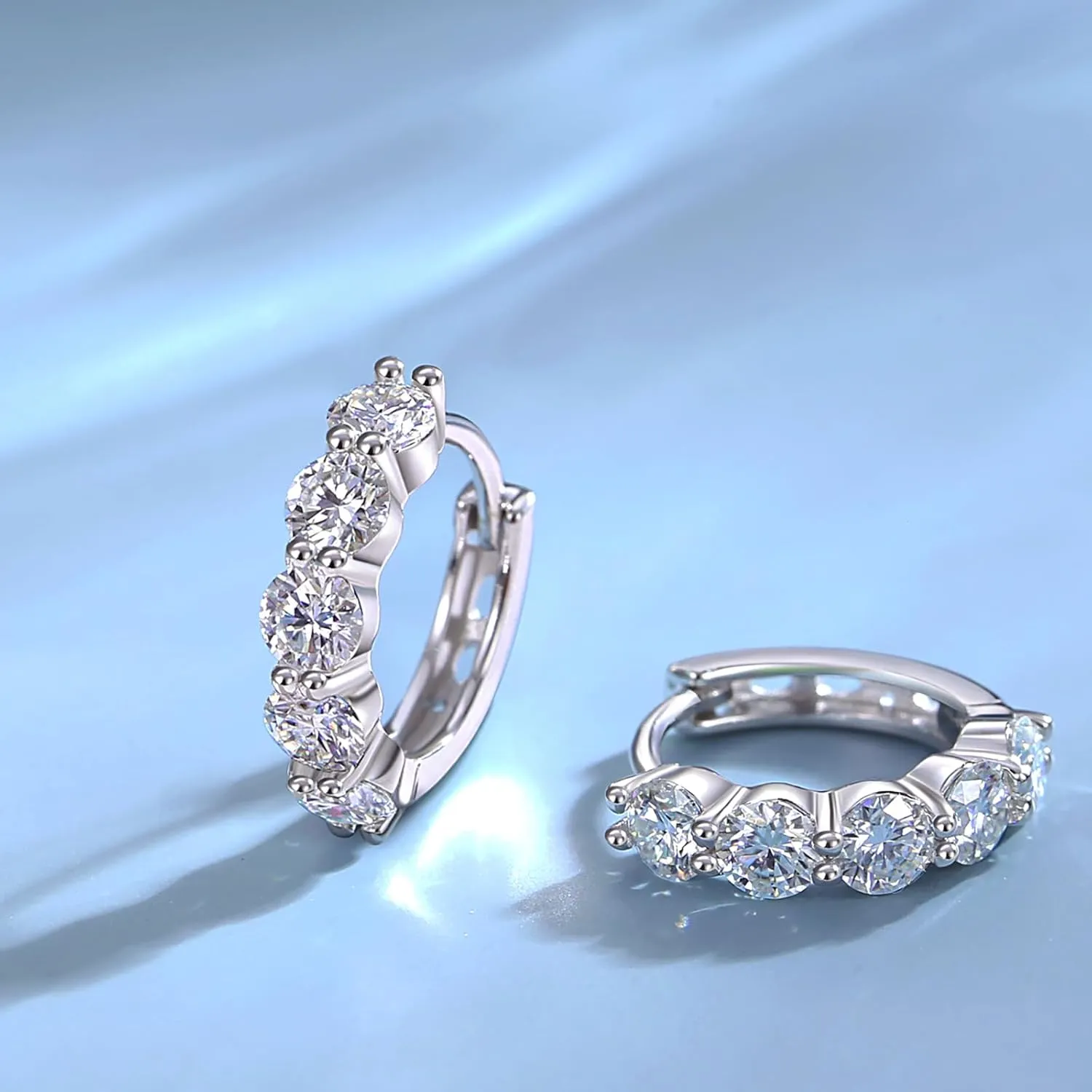 Moissanite Hoop Earrings, Huggie Hoops Sterling Silver Hoops Earrings for Women