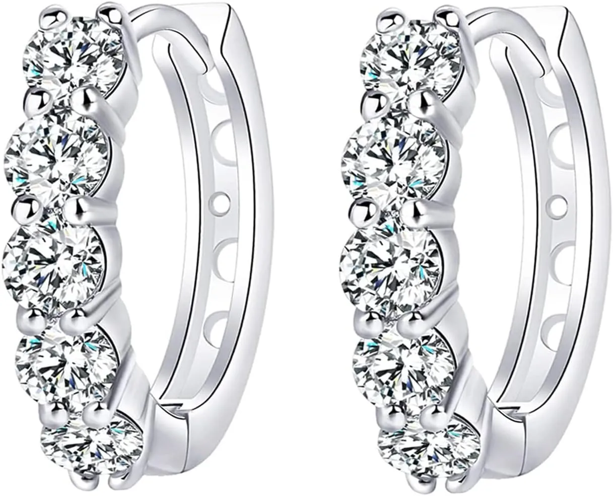 Moissanite Hoop Earrings, Huggie Hoops Sterling Silver Hoops Earrings for Women