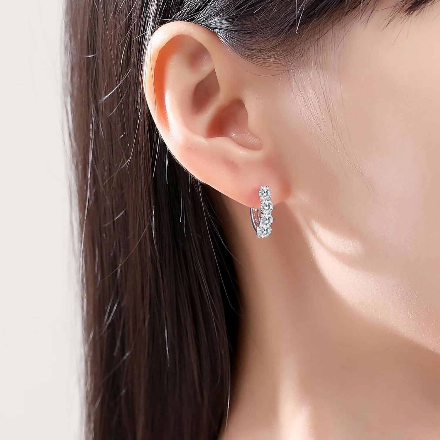 Moissanite Hoop Earrings, Huggie Hoops Sterling Silver Hoops Earrings for Women