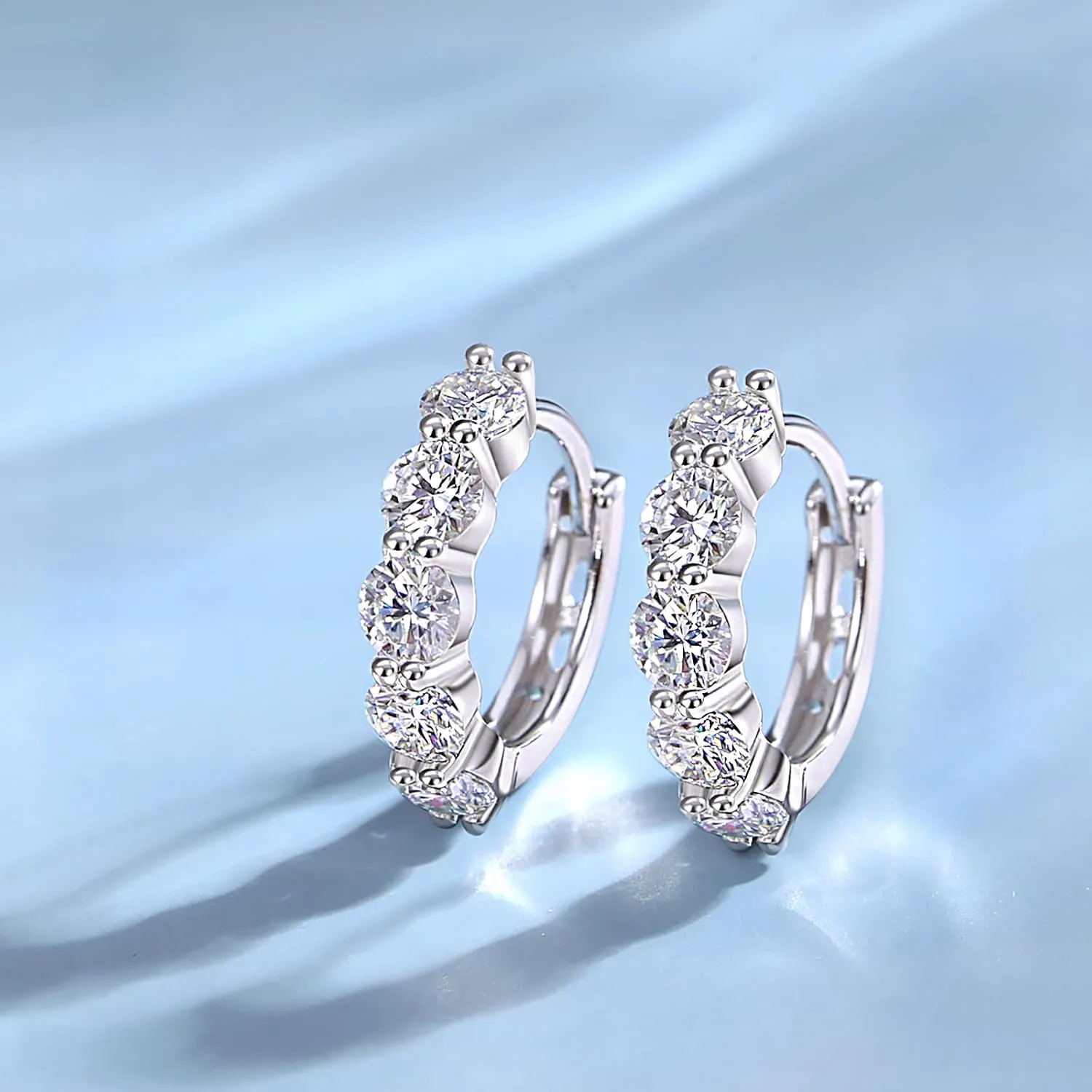 Moissanite Hoop Earrings, Huggie Hoops Sterling Silver Hoops Earrings for Women