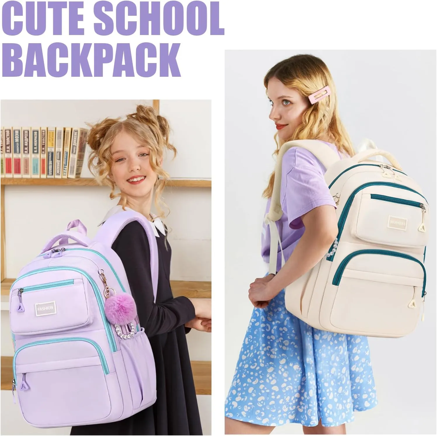 MOONBABY Girls Backpacks Ages 8-10, 10-12, 12-14, Lightweight Kids Teens Bookbag Large Capacity Aesthetics Bags for Elementary Primary High School