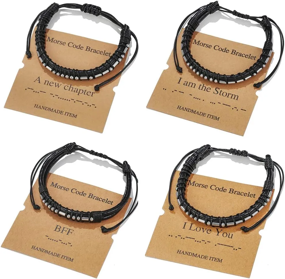Morse Code Bracelet for Men Women - Funny Secret Message Friendship Bracelet Adjustable Mens Leather Bracelet Inspirational Gifts for Husband Bestfriend.