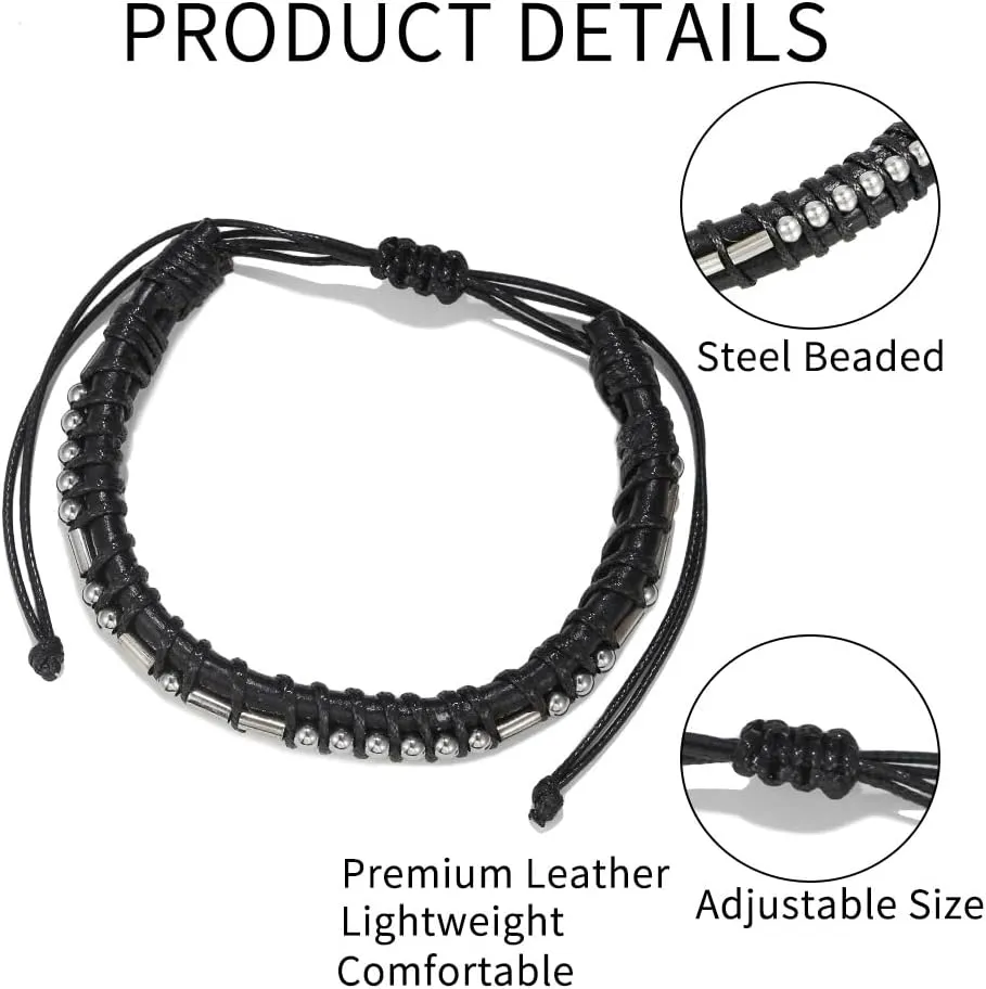 Morse Code Bracelet for Men Women - Funny Secret Message Friendship Bracelet Adjustable Mens Leather Bracelet Inspirational Gifts for Husband Bestfriend.