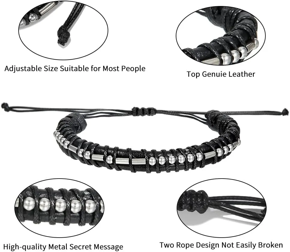Morse Code Bracelet for Men Women - Funny Secret Message Friendship Bracelet Adjustable Mens Leather Bracelet Inspirational Gifts for Husband Bestfriend.