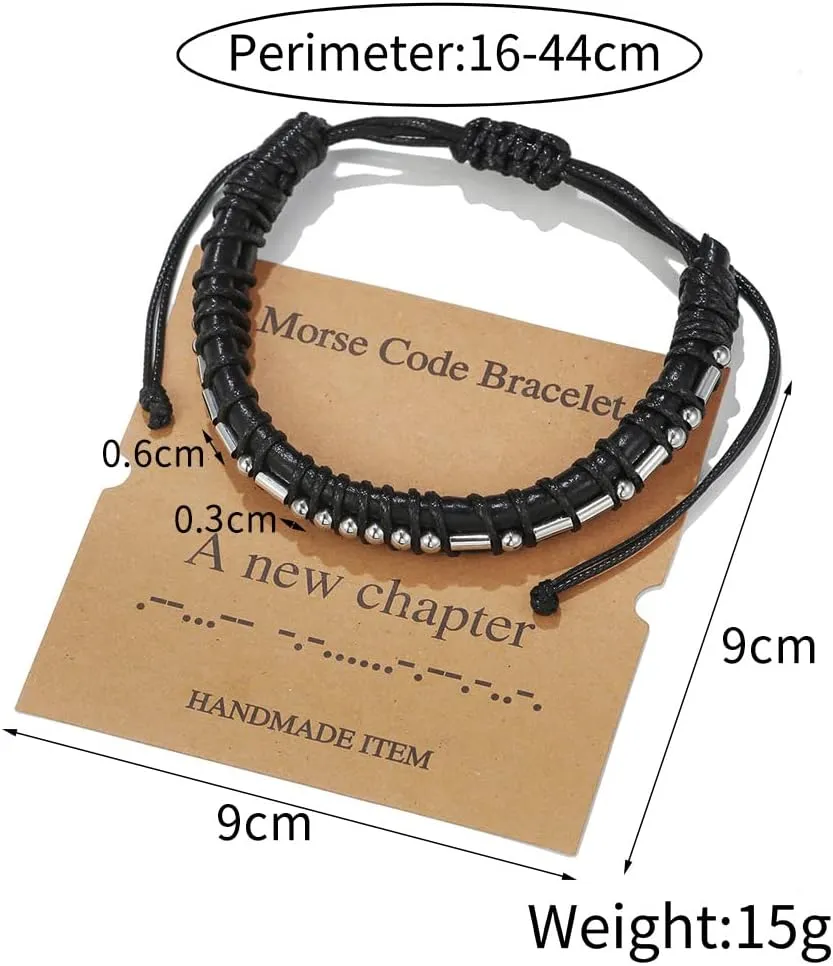 Morse Code Bracelet for Men Women - Funny Secret Message Friendship Bracelet Adjustable Mens Leather Bracelet Inspirational Gifts for Husband Bestfriend.