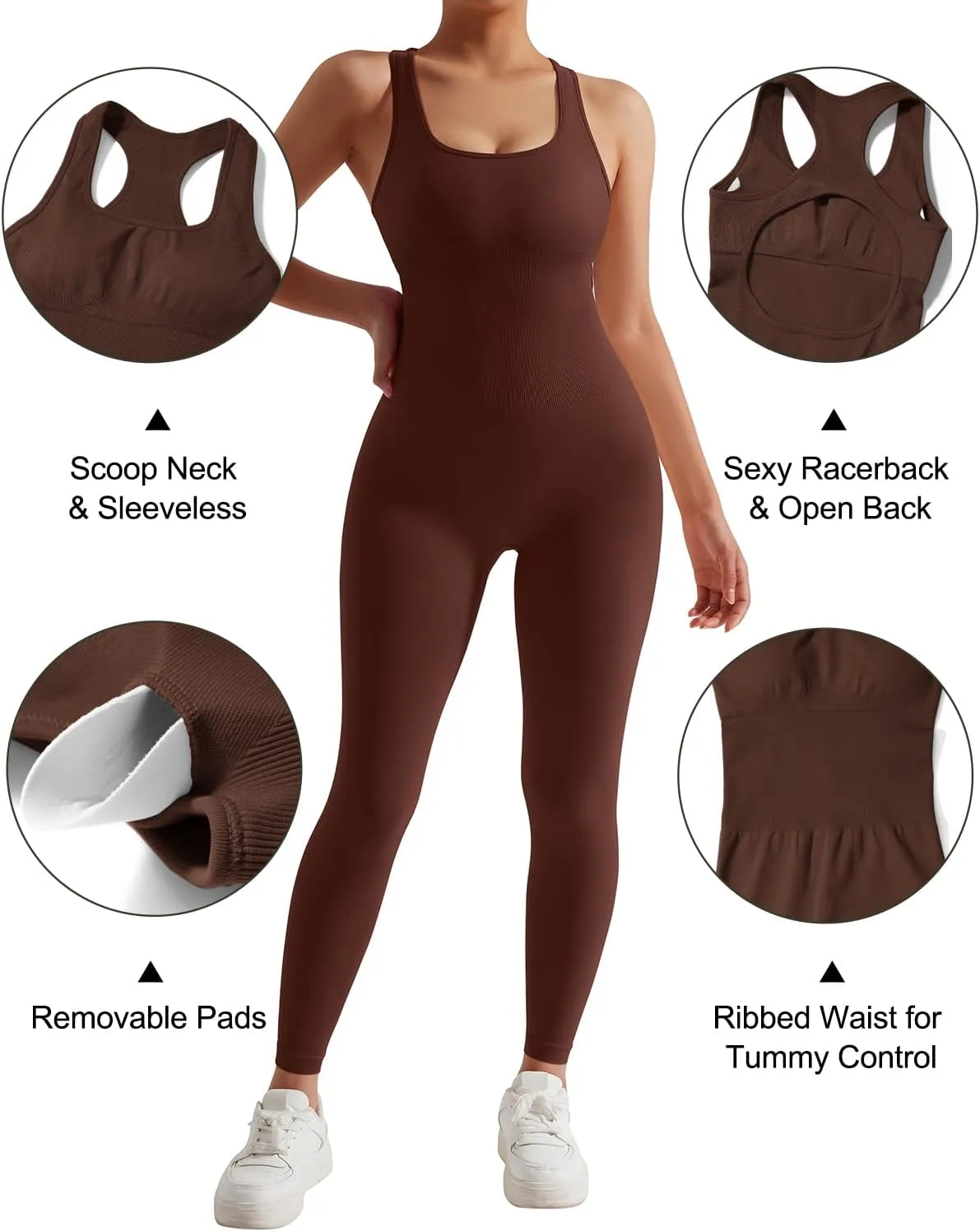 MOSHENGQI Women Racerback One Piece Jumpsuits Sleeveless Backless Bodycon Tummy Control Workout Romper