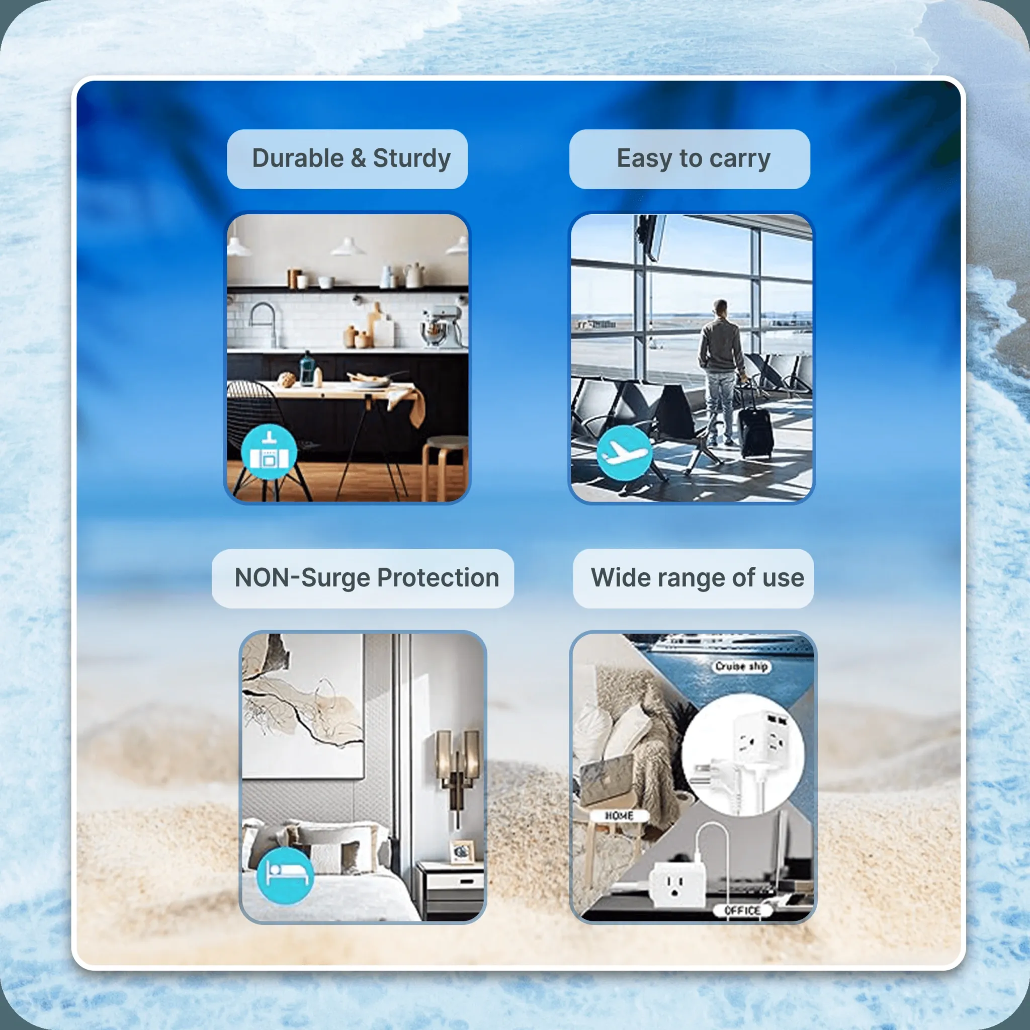 Multi Plug Extension | 2 USB | 4 AC Plugs | Cruise Ship Approved - Cruise Essentials - CruisePaks