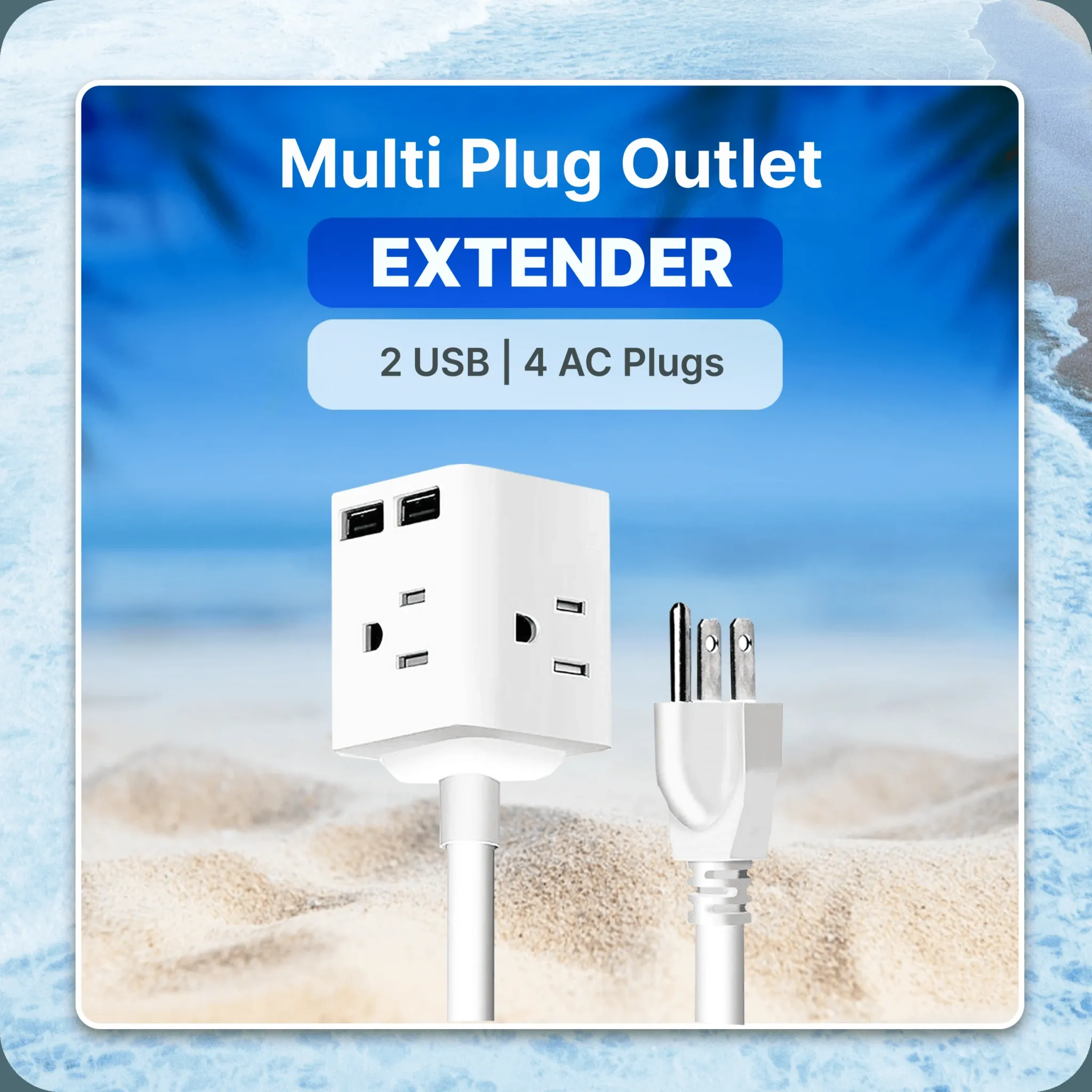 Multi Plug Extension | 2 USB | 4 AC Plugs | Cruise Ship Approved - Cruise Essentials - CruisePaks