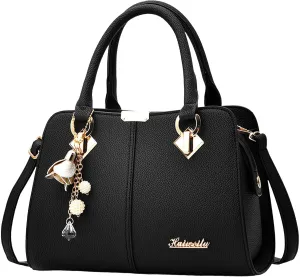 Multi Pocket Shoulder Bags for Woman Lightweight Quilted Leather Handbags for Women Nylon Quilted Shoulder Purse(Black)