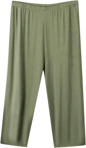 Mzkdieey Womens Capri Pants Loose Yoga Pants Wide Leg Elastic Waist Comfy Lounge Pajama Capris 3/4 Length Pants with Pockets