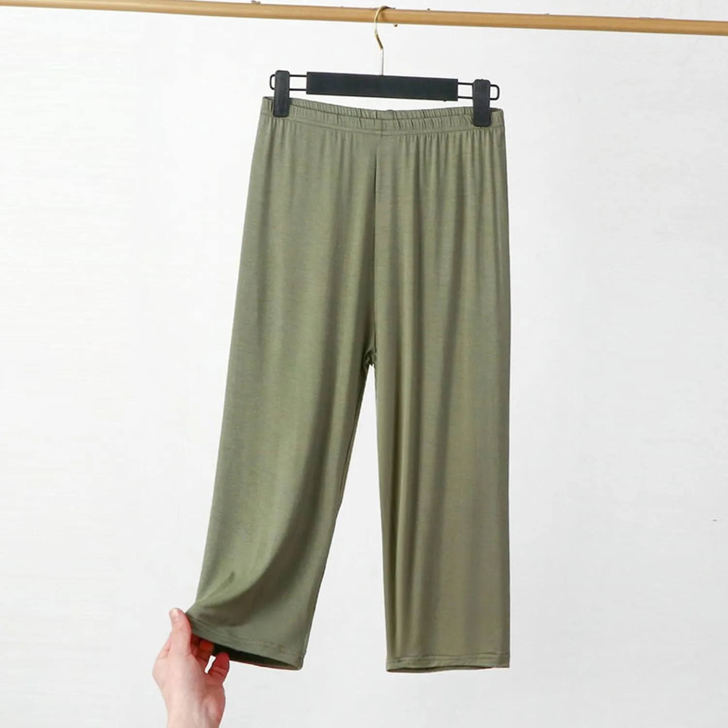 Mzkdieey Womens Capri Pants Loose Yoga Pants Wide Leg Elastic Waist Comfy Lounge Pajama Capris 3/4 Length Pants with Pockets