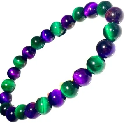 Natural Green Tiger Eye Bracelet, Polished Purple Tiger Eye Honey Bracelet, Green Tiger Eye Gemstone Men For Woman Gifts,Elastic Fashion (8 mm 6.5 Inch)