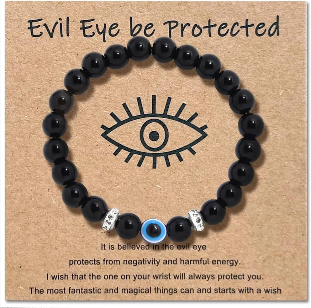Natural Stretch Preppy Beaded Bracelet pack Unisex, Men Link Bracelet, Beaded Evil Eye Bead Bracelets, Nazar, Handmade Turkish Eye Bracelets, Evil Eye Good Lucky Bracelet for Protection Blessing Bracelet for Women Men Friend Boys Girls Gift