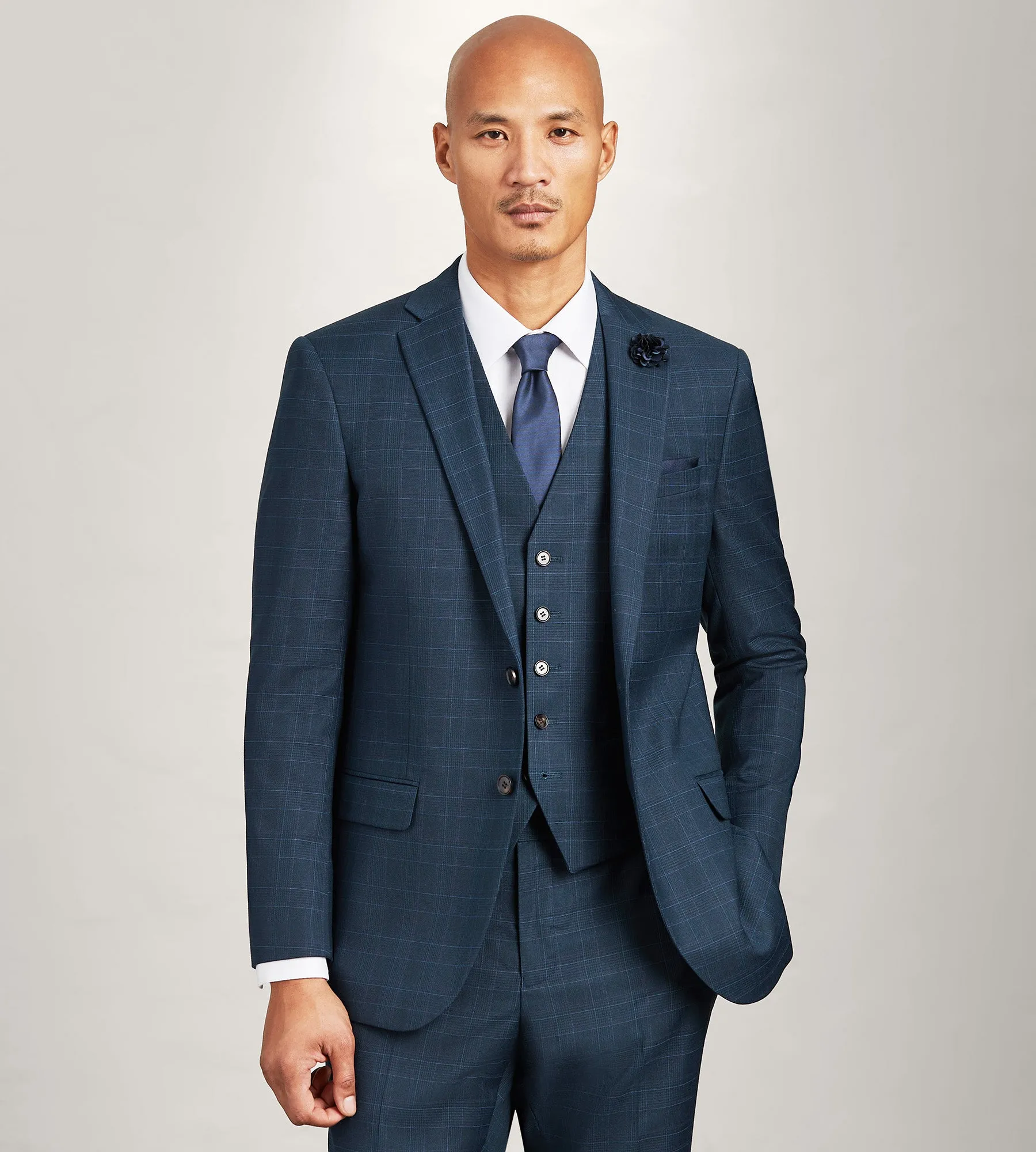 Navy Plaid Suit Vest