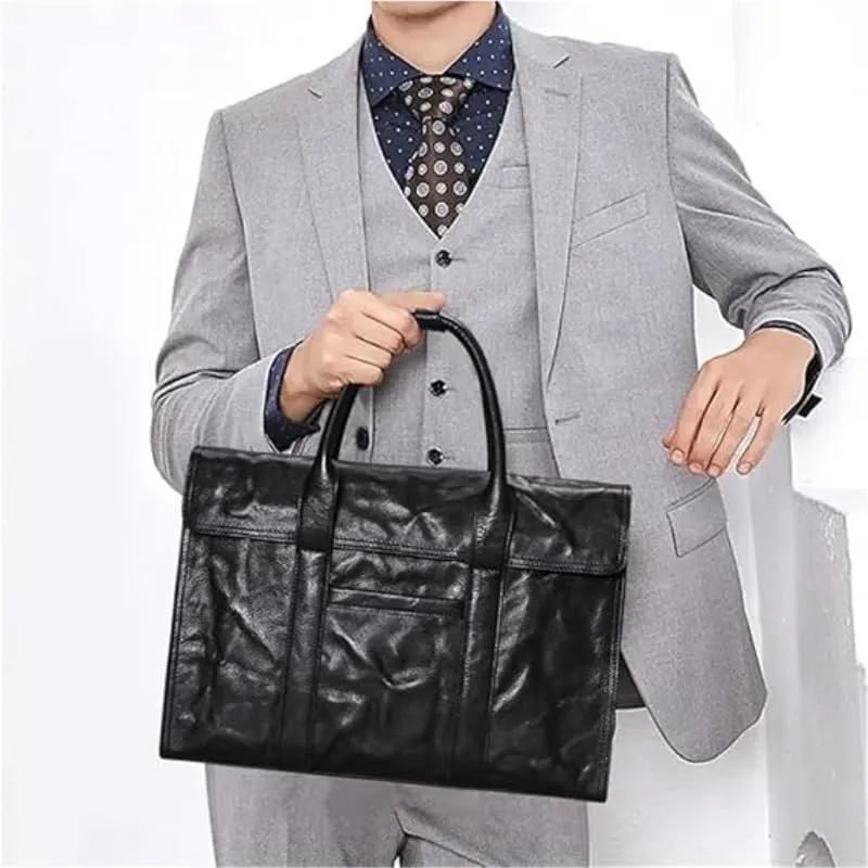 Nordic Men's Handbags, Hand-grained Men's Bags, Cowhide Large Capacity Briefcases for Office Commute