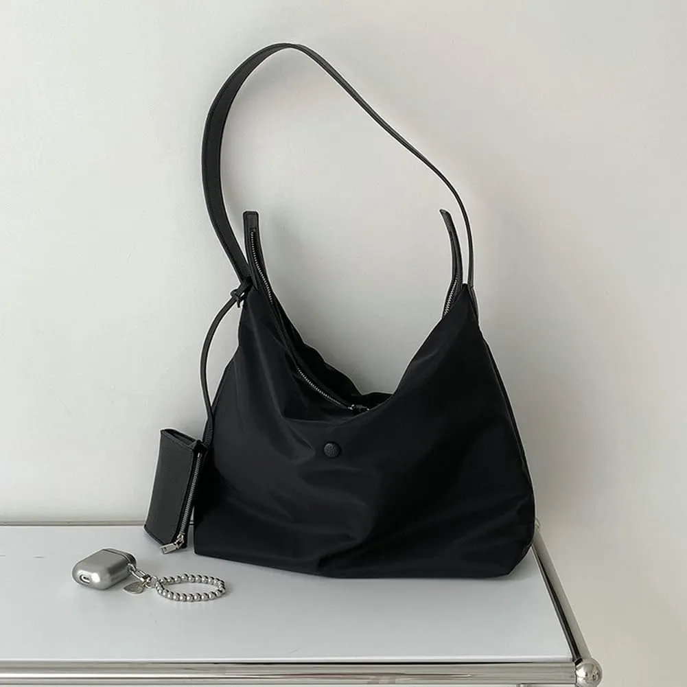 Nylon Tote Bags for Women 2Pcs Large Waterproof Crescent Shoulder Purse Underarm Hobo Bags Travel Work Tote handbag