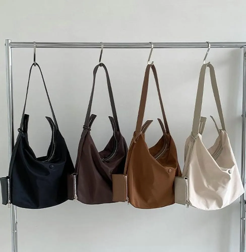 Nylon Tote Bags for Women 2Pcs Large Waterproof Crescent Shoulder Purse Underarm Hobo Bags Travel Work Tote handbag