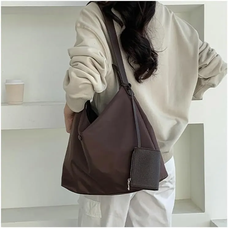 Nylon Tote Bags for Women 2Pcs Large Waterproof Crescent Shoulder Purse Underarm Hobo Bags Travel Work Tote handbag