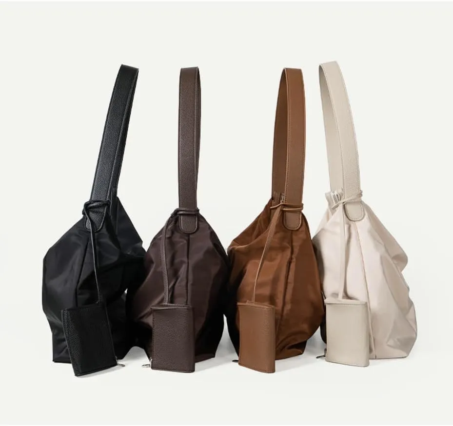 Nylon Tote Bags for Women 2Pcs Large Waterproof Crescent Shoulder Purse Underarm Hobo Bags Travel Work Tote handbag