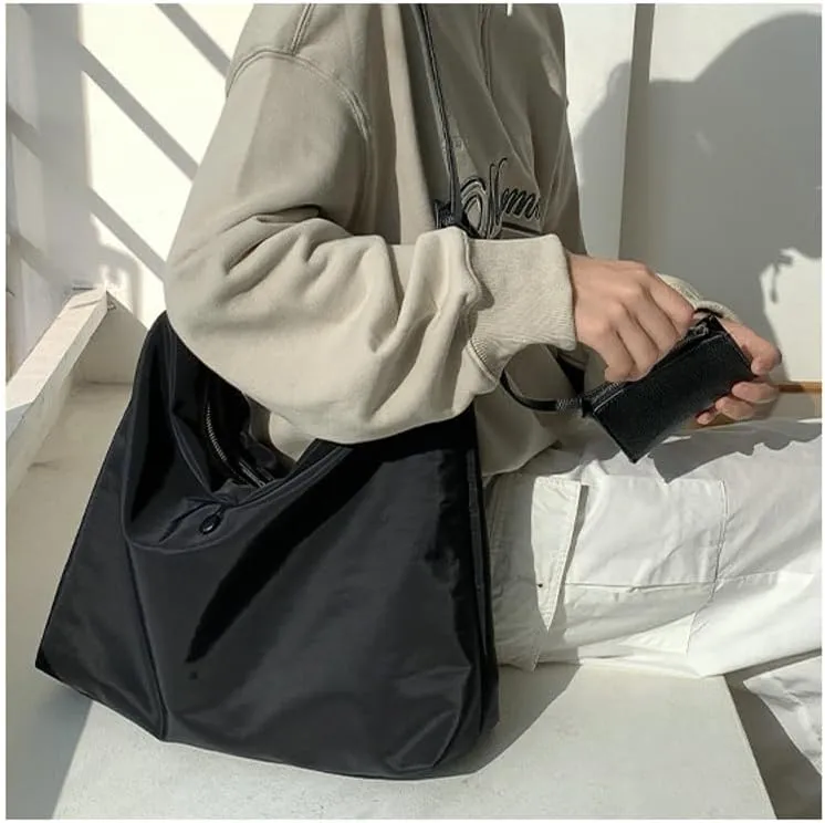 Nylon Tote Bags for Women 2Pcs Large Waterproof Crescent Shoulder Purse Underarm Hobo Bags Travel Work Tote handbag