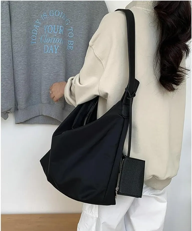 Nylon Tote Bags for Women 2Pcs Large Waterproof Crescent Shoulder Purse Underarm Hobo Bags Travel Work Tote handbag