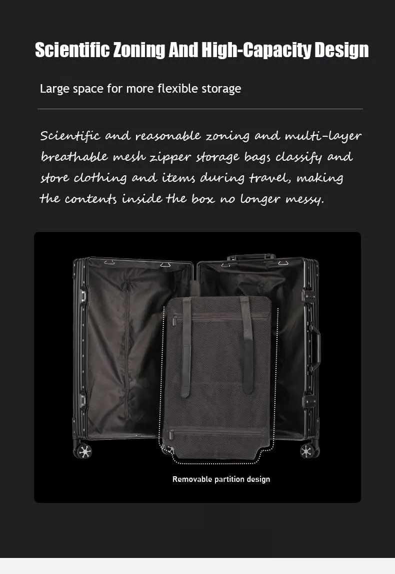 OETJE Luggage Aluminium Frame Hard Shell Suitcase with Wheels TSA Lock No Zipper Carry on trunk (black, Carry-On 29-Inch)