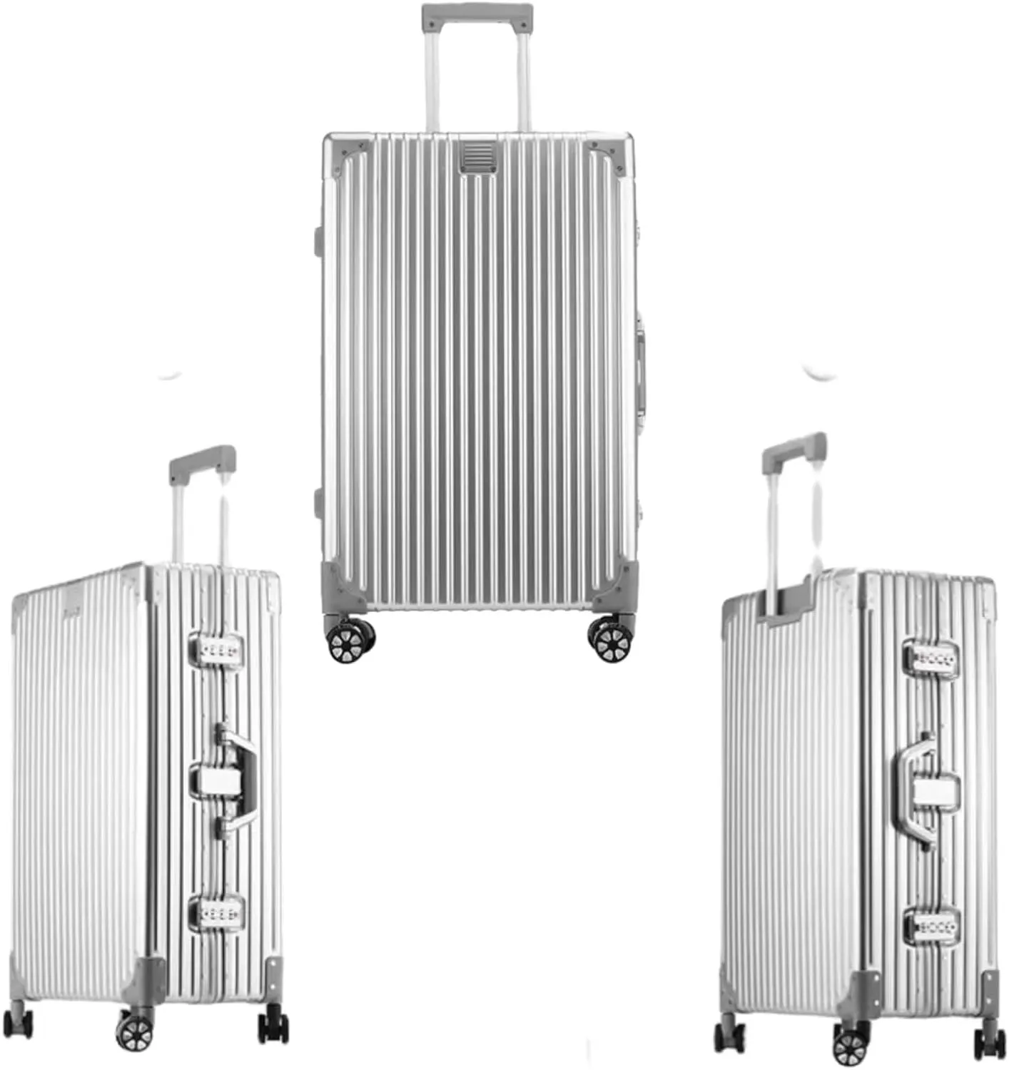 OETJE Luggage Aluminium Frame Hard Shell Suitcase with Wheels TSA Lock No Zipper Carry on trunk (Silver, Carry-On 20-Inch)